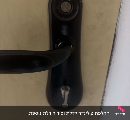 ידית ומנעול רגיל מותקנים על דלת פנים